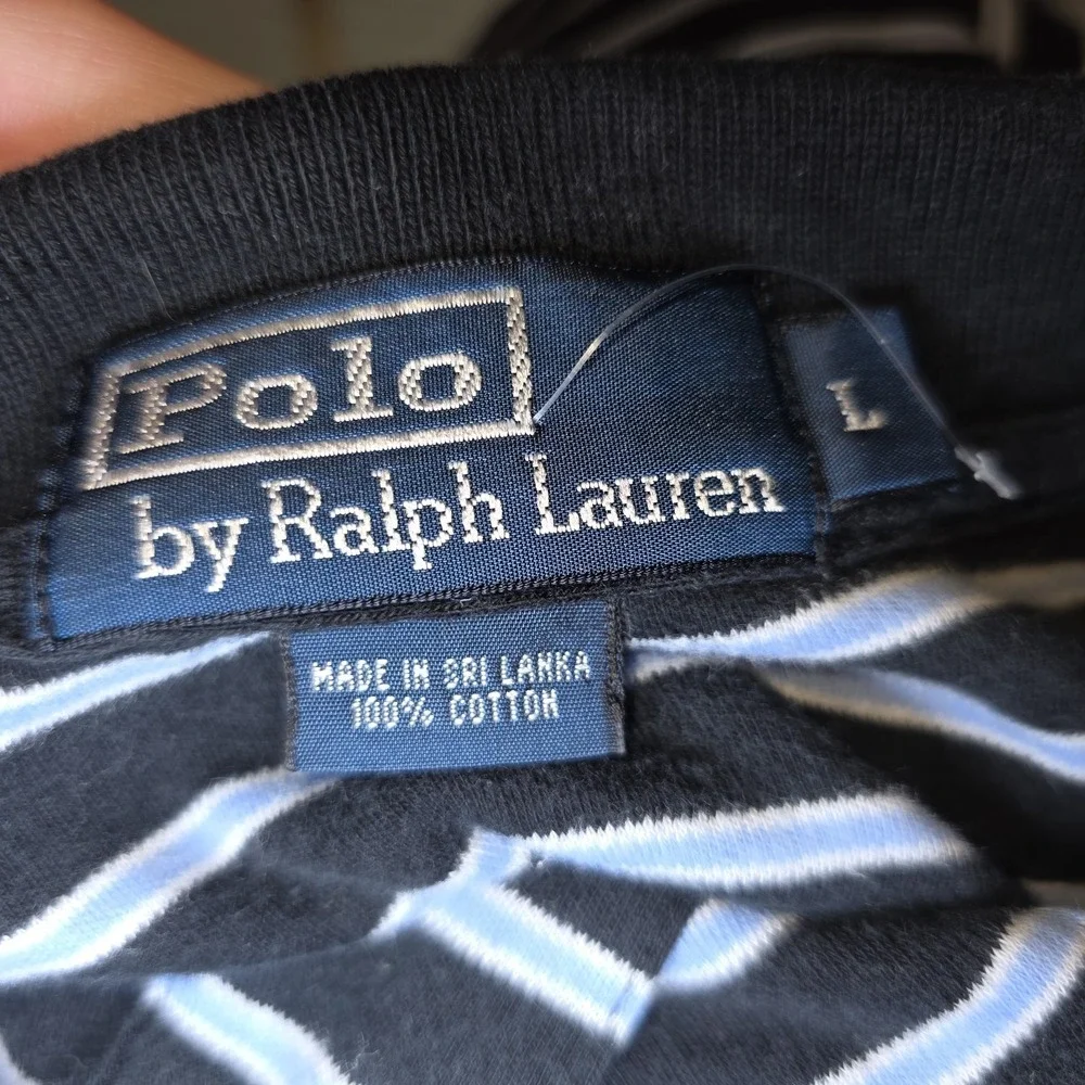Polo Ralph Lauren Blue Stripe, Red Pony Polo Shirt Men's Large 100% Cotton